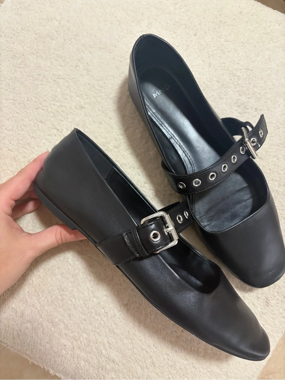 Mango Black Mary Jane Flats with Grommet Strap